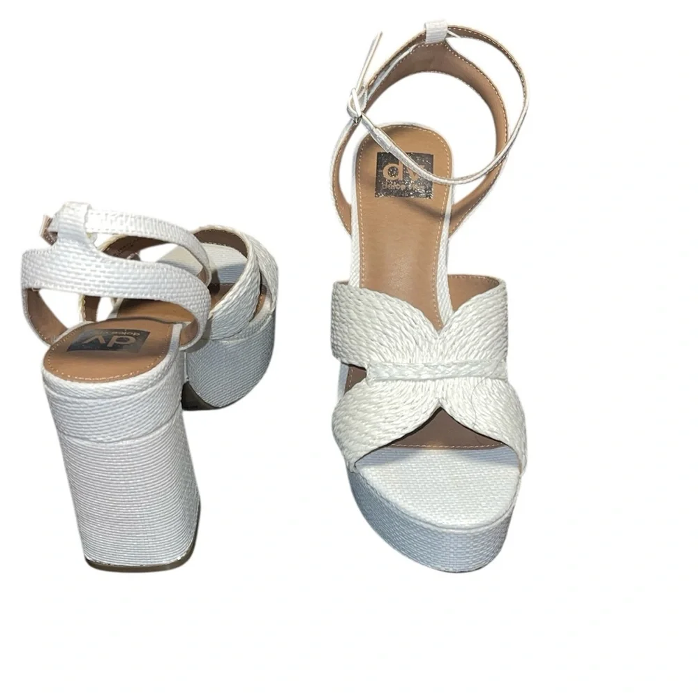 DV DOLCE VITA WAYLAN RAFIA PLATFORM DRESS SANDALS WOMENS WHITE COLOR SIZE 9.5 M
